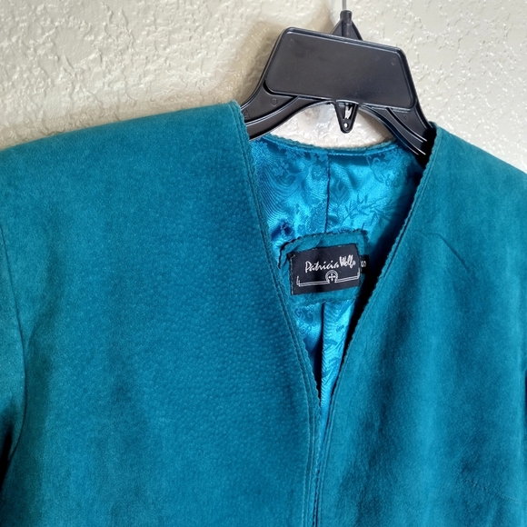 Patricia wolf suede turquoise Hand Painted Aztec Fringe Western jacket Sz S - Picture 3 of 7